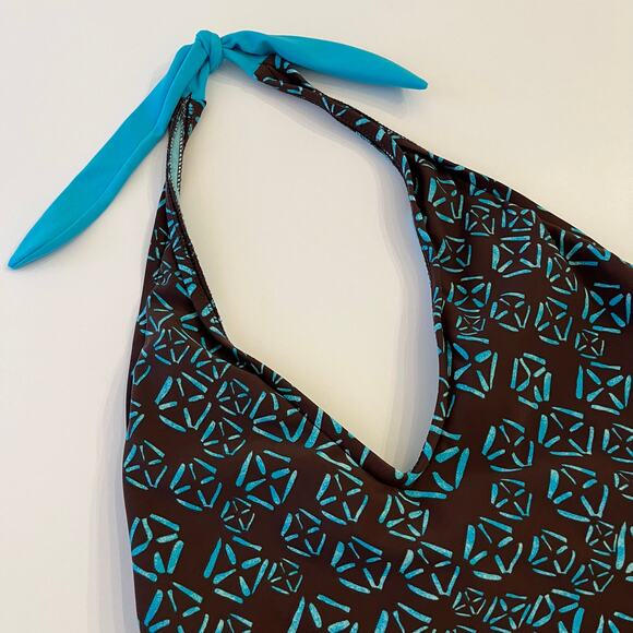 Athleta Halter Tankini Swim Skirt Two-Piece Set M/L Brown Teal Full Coverage - Picture 4 of 14